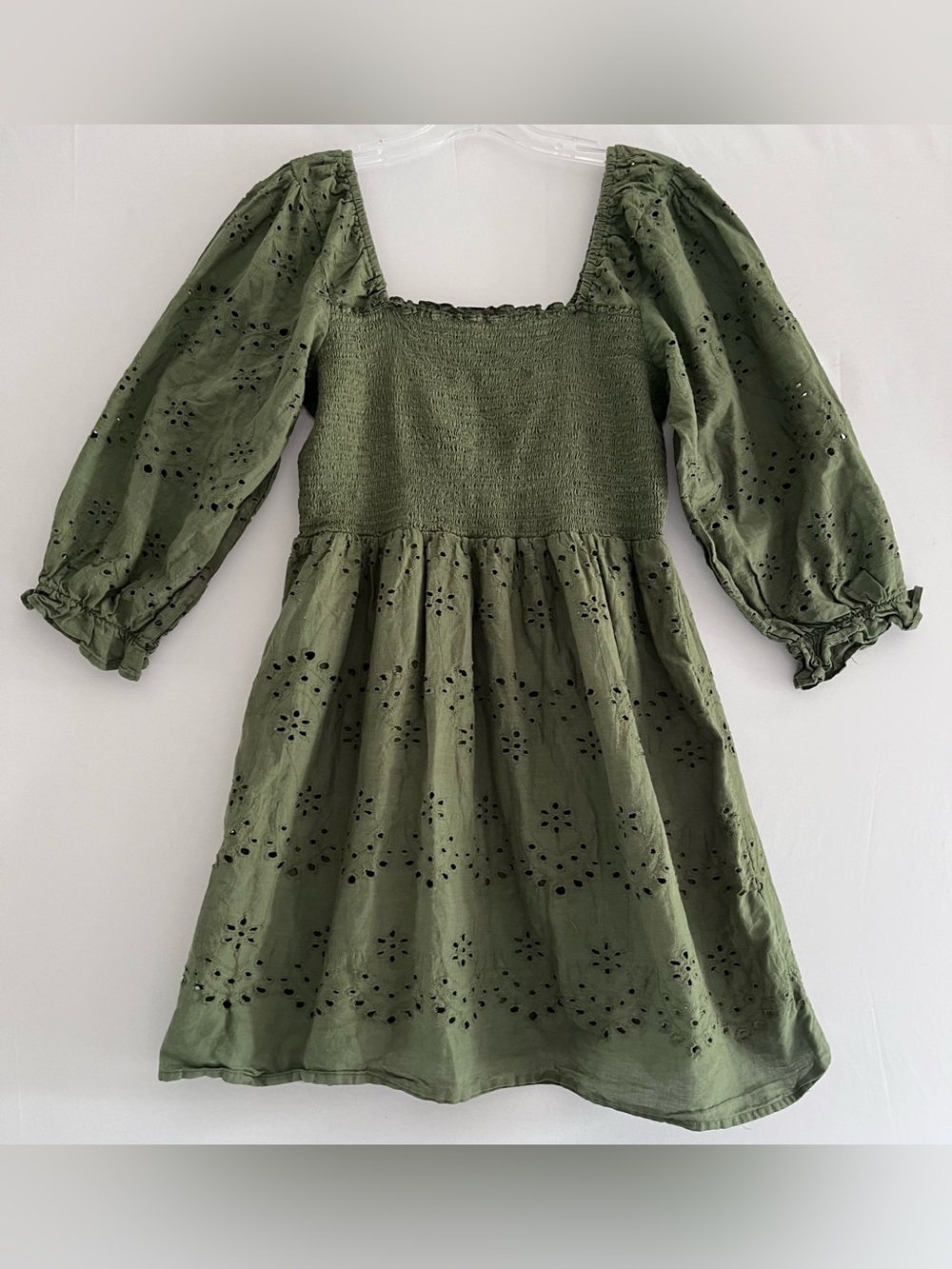 Rebellion Again Green Smocked Eyelet Lace Puff Sleeve Dress - Picture 10 of 10
